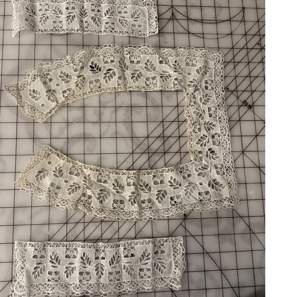Antique White Lace Collar and Cuff Set Cutwork Floral Embroidery Victorian Style - Picture 7 of 12